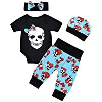 Los mejores  - Tianhaik 4 Piezas de Trajes de Bebé para Niños Traje de Verano Mameluco de Calavera de Manga Corta Negra Pantalones de…